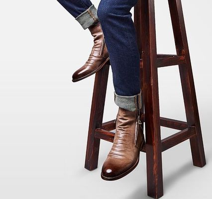 Ronde tenen Mensen enkel schoenen Lace Up Echte lederen Vintage Spitsvoeten schoenen