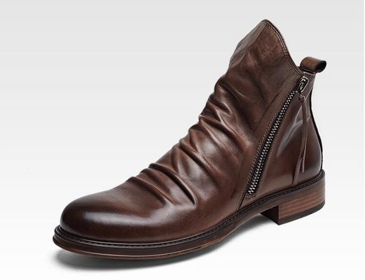 Zilveren Kleur Mensen Slip On Leer Sneakers Ronde Toe Comfortabele Stylische Wandelschoenen