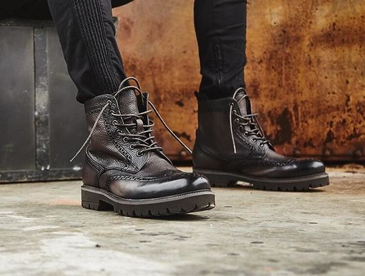 Zwart / Bruin Mensen Leer Brogue enkel laarzen Puntige Toe Mode Stijl