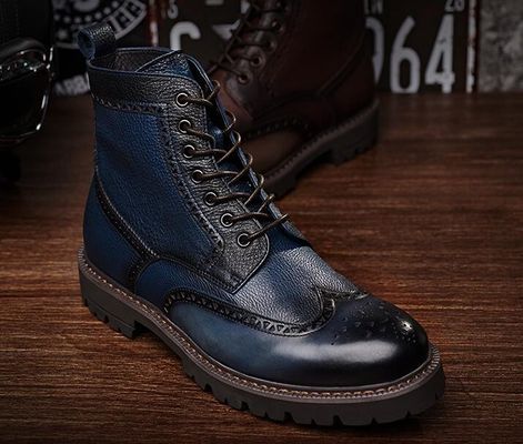 Zwart / Bruin Mensen Leer Brogue enkel laarzen Puntige Toe Mode Stijl