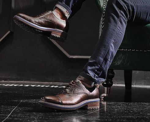 Geweven Formal Mensen Lederen Kleding Schoenen Elegante Goodyear Welted Schoenen Met Twee Hoofd Toe
