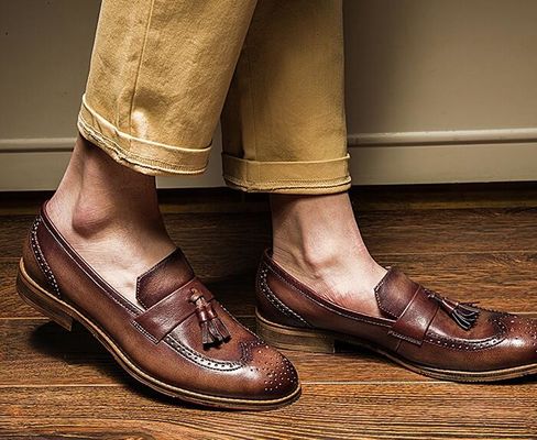 Lente / Herfst Bruine Mensen Geweven Lederschoenen Voor Feest