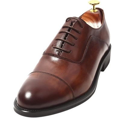 Plain Toe Mens Bruin Lace Up Dress Schoenen maat op maat met Waxy Leather Finish