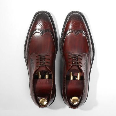 Derby stijl mannen bruin kant op schoenen platte mannen geweven leer slip op schoenen