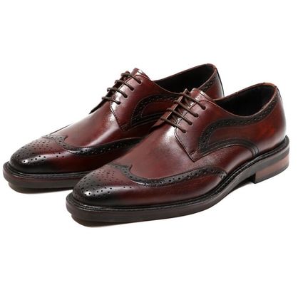 Derby stijl mannen bruin kant op schoenen platte mannen geweven leer slip op schoenen