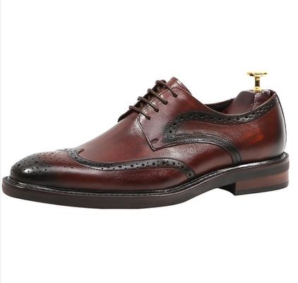 Derby stijl mannen bruin kant op schoenen platte mannen geweven leer slip op schoenen