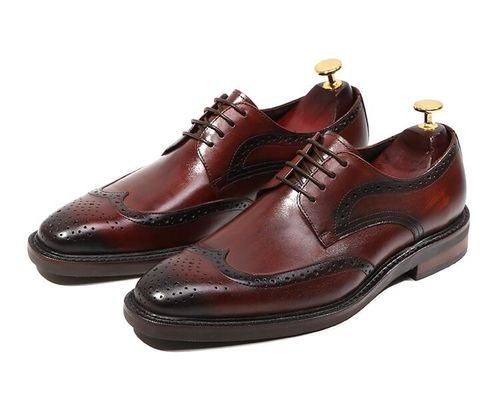 Derby stijl mannen bruin kant op schoenen platte mannen geweven leer slip op schoenen