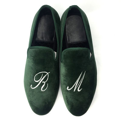 Luxe Groene Mensen Velvet Loafers Handgemaakte Velvet Slip On Loafers