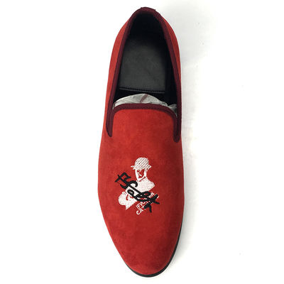 Red Mens Velvet Loafers Skull Style Custom Mens Flat Casual Shoes Sample beschikbaar