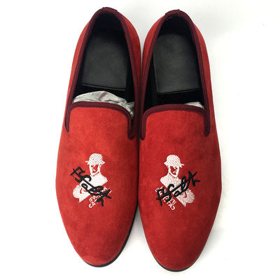 Red Mens Velvet Loafers Skull Style Custom Mens Flat Casual Shoes Sample beschikbaar