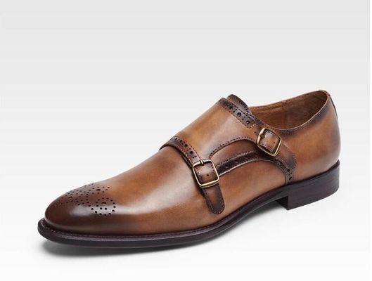 Italiaanse echte lederen monnikenschoenen, lederen loafers voor mannen in brogue detail