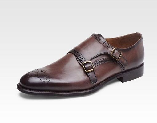 Italiaanse echte lederen monnikenschoenen, lederen loafers voor mannen in brogue detail