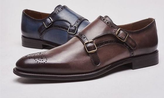 Italiaanse echte lederen monnikenschoenen, lederen loafers voor mannen in brogue detail