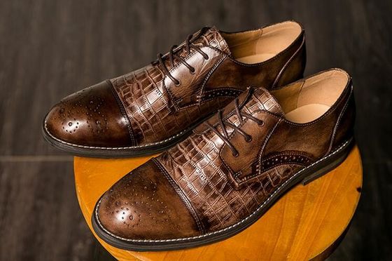 Patina Krokodillenhuid Schoenen voor mannen, Brogue Wingtips Exotic Leather Mensen Schoenen