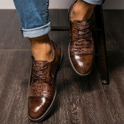 Patina Krokodillenhuid Schoenen voor mannen, Brogue Wingtips Exotic Leather Mensen Schoenen