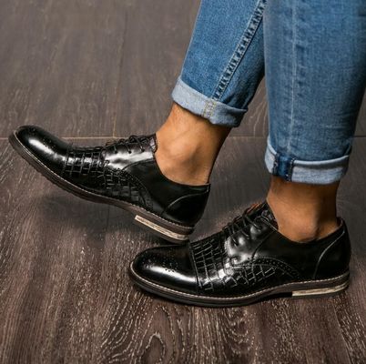 Patina Krokodillenhuid Schoenen voor mannen, Brogue Wingtips Exotic Leather Mensen Schoenen