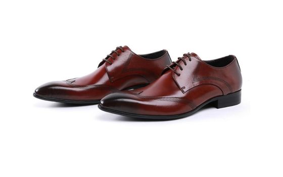 Custom Brogue Bruin Borstel Af Lederschoenen Comfortabele jurk Voor mannen