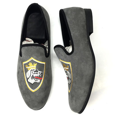 Duurzaam Comfort Full Grain Leather Loafers, Grijze Handgeschilderde Loafers