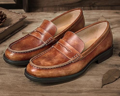 Breathable Men Bruine Penny Loafers, Echte Lederen Loafers