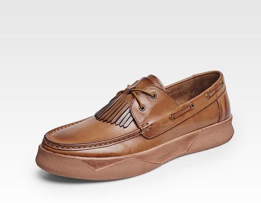 Retro Casual Mensen Flat Shoes Custom Mensen Lederen Driving Loafers Met Tassels