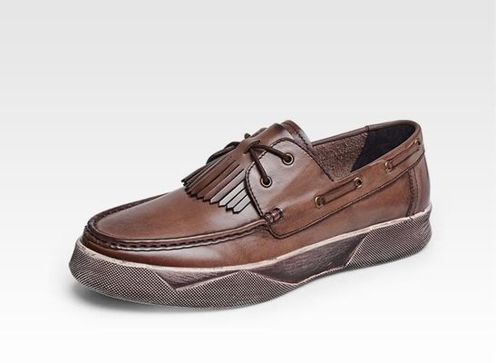 Retro Casual Mensen Flat Shoes Custom Mensen Lederen Driving Loafers Met Tassels