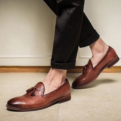 Zomer Bruine Mensen Lederen Loafers Schoenen Slip On Brogue Tassel Loafers