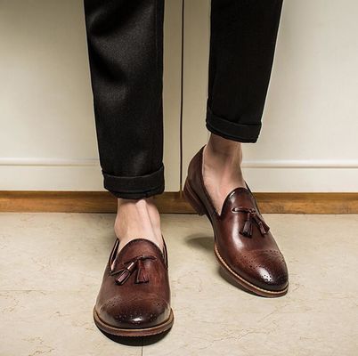 Zomer Bruine Mensen Lederen Loafers Schoenen Slip On Brogue Tassel Loafers