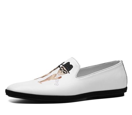 Handgeschilderde platte, zachte lederen loafers, gedrukte mannenloafers met patronen