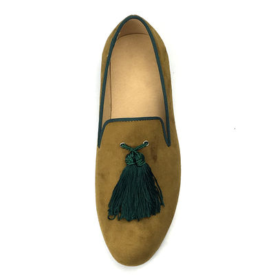 Geel Mens Fluweel Loafers Schoenen Op maat gemaakte Puntige Toe Ledeloafers
