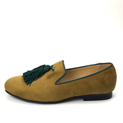 Geel Mens Fluweel Loafers Schoenen Op maat gemaakte Puntige Toe Ledeloafers