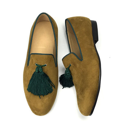 Geel Mens Fluweel Loafers Schoenen Op maat gemaakte Puntige Toe Ledeloafers