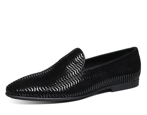 Bruine Italiaanse lederloafers Mensen Geweven lederloafers met golfpatroon