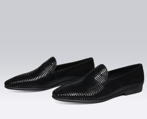 Bruine Italiaanse lederloafers Mensen Geweven lederloafers met golfpatroon