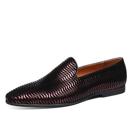 Bruine Italiaanse lederloafers Mensen Geweven lederloafers met golfpatroon