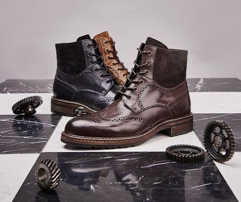 Comfortabele mannen Brogue bruine laarzen up mannen lederen half laarzen