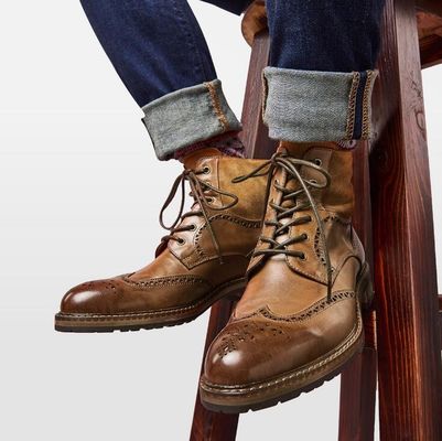 Comfortabele mannen Brogue bruine laarzen up mannen lederen half laarzen