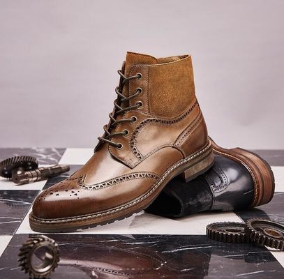 Comfortabele mannen Brogue bruine laarzen up mannen lederen half laarzen