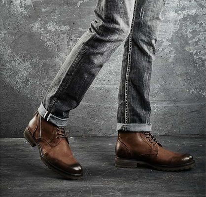 Lace Up Mens Ankle Boots Wear Resistant Casual Mens Leer Cowboy Boots