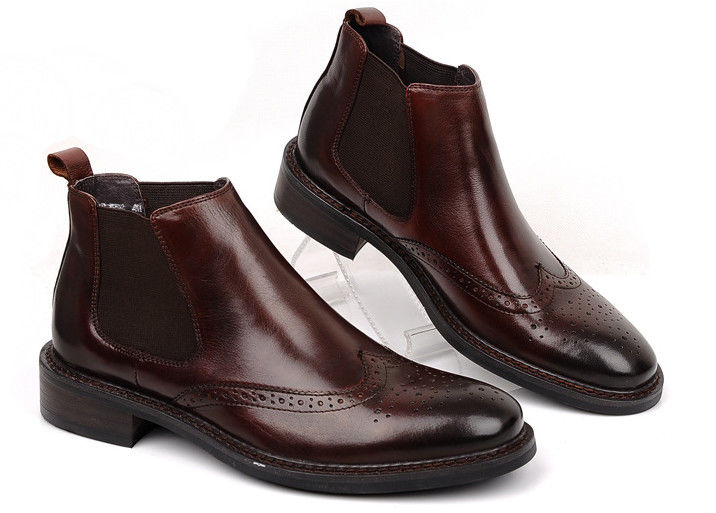 Brogue Style Mensen enkel laarzen Slip On Full Grain Leer maat op maat