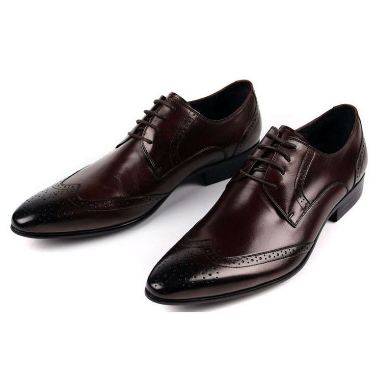 Mensen Full Grain Lederschoenen Stylish Brogue Design Mannen Puntige Formele Dress Schoenen