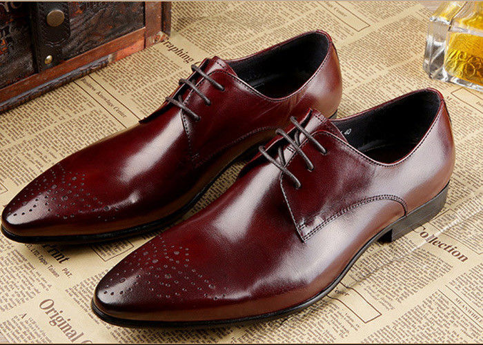 Echt leer mannen bruidsjurk schoenen formele zakelijke schoenen met zwarte hechtingen