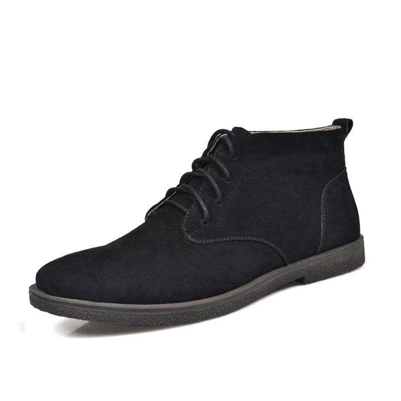 Echte leren pluis suede woestijnlaarzen voor mannen, vierkante hakken mannen enkelschoenen
