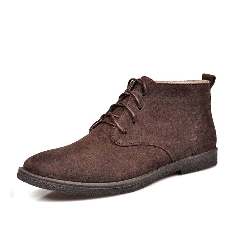 Square Heel Brown Suede Desert Ankle Boots Round Toe Luxe Brand Vintage Schoeisel
