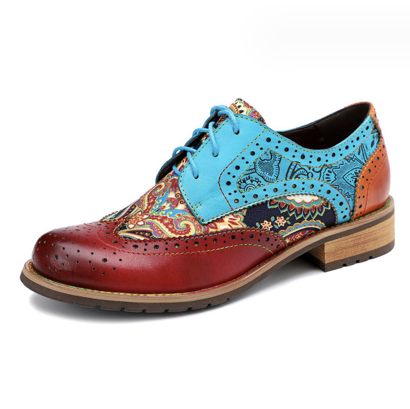 Britse stijl vrouwen Brogue Oxford schoenen Meerdere kleuren vrouwen Lederschoenen Derby