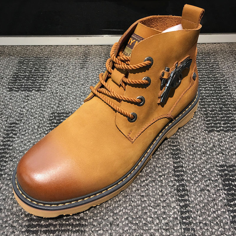 OEM Mensen Lederen Casual Laarzen Voor Motorfiets, Platforms Heel High Top Slip On Sneakers