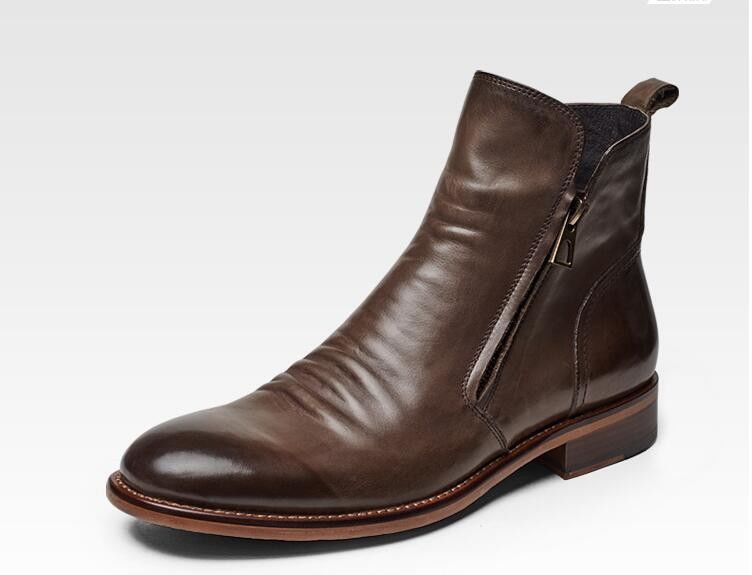 Ronde tenen Mensen enkel schoenen Lace Up Echte lederen Vintage Spitsvoeten schoenen