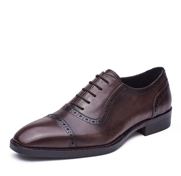 Lace Up Mens Spits Toe Dress Schoenen Herfst Mens Bruine Brogue Schoenen Voor Bruiloft