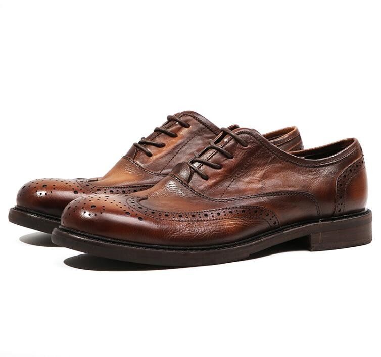 Branded Design Mensen Lederen Schoenen Spitste Toe Oxford Bruin Spit Up Schoenen